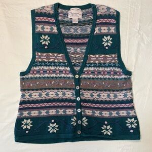 Vintage 90s Hand Embroidered Knitted Sweater Vest Size Large